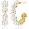 imageSWEETV Pearl Earrings for Women 14K Gold Plated Small Pearl Hoop Earrings Open Huggie Stud Earrings Jewelry Gift for Women Girls01 Gold