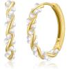 imageSWEETV Pearl Earrings for Women 14K Gold Plated Small Pearl Hoop Earrings Open Huggie Stud Earrings Jewelry Gift for Women Girls02 Gold