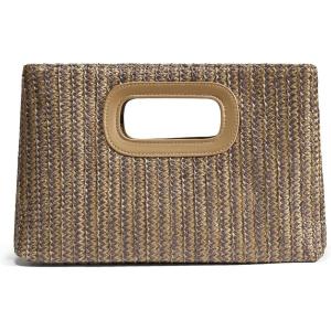 imageChic Straw Clutch Purses for Women with Top Handle Summer Bag Ideal Vacation Handbags and Woven Boho Beach BagsBrown