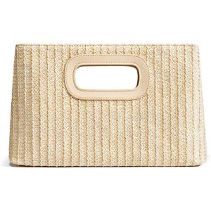 imageChic Straw Clutch Purses for Women with Top Handle Summer Bag Ideal Vacation Handbags and Woven Boho Beach BagsPearl White