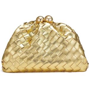 imageDressy Woven Clutch Purses for Women Evening Wedding Formal OccasionDumpling Crossbody Shoulder Handbags for WomenGold