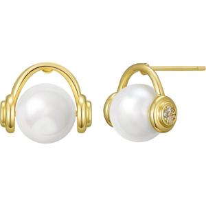 imageSWEETV 18K Gold Plated Pearl Earrings for Women Trendy Pearl Stud Earrings Dainty CZ Pearl and Gold Earrings Hypoallergenic Jewelry GiftGold
