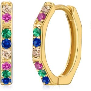 imageSWEETV 925 Sterling Silver Hoop Earrings for Women  Small Lightweight Hypoallergenic Huggie Hoops01GoldRainbow