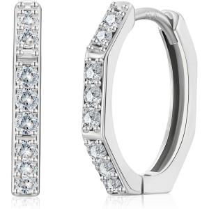 imageSWEETV 925 Sterling Silver Hoop Earrings for Women  Small Lightweight Hypoallergenic Huggie Hoops01SilverCZ