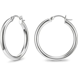 imageSWEETV 925 Sterling Silver Hoop EarringsChunky Huggie Earrings for Women Diameter 25304050MM3Silver40mm
