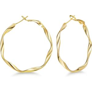 imageSWEETV Big Hoop Earrings for Women 14K Gold Plated 925 Sterling Silver Post Hypoallergenic Large HoopsGold40mm