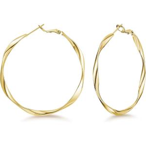 imageSWEETV Big Hoop Earrings for Women 14K Gold Plated 925 Sterling Silver Post Hypoallergenic Large HoopsGold50mm