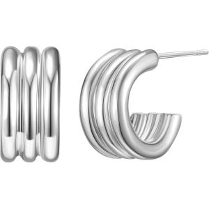 imageSWEETV Chunky Gold Earrings for Women 14K Plated Gold Statement Earrings Small GoldSilver Hoop Earrings Trendy Open Hoop Earrings for Women Tiny Huggie Hoop for Adult01 Silver