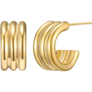 imageSWEETV Chunky Gold Earrings for Women 14K Plated Gold Statement Earrings Small GoldSilver Hoop Earrings Trendy Open Hoop Earrings for Women Tiny Huggie Hoop for Adult01 Gold
