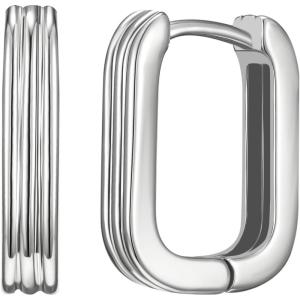 imageSWEETV Chunky Gold Earrings for Women 14K Plated Gold Statement Earrings Small GoldSilver Hoop Earrings Trendy Open Hoop Earrings for Women Tiny Huggie Hoop for Adult02 Silver