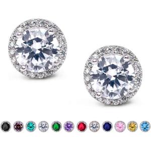 imageSWEETV Cubic Zirconia Stud Earrings 8mm Round Cut Rhinestone Hypoallergenic Earrings for Women ampamp Girls01Silver