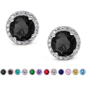 imageSWEETV Cubic Zirconia Stud Earrings 8mm Round Cut Rhinestone Hypoallergenic Earrings for Women ampamp Girls03Black