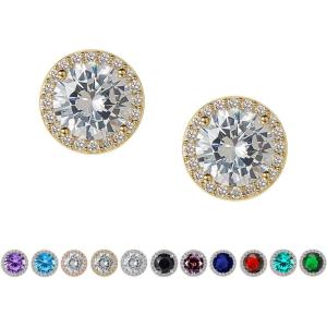 imageSWEETV Cubic Zirconia Stud Earrings 8mm Round Cut Rhinestone Hypoallergenic Earrings for Women ampamp Girls04Gold