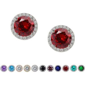 imageSWEETV Cubic Zirconia Stud Earrings 8mm Round Cut Rhinestone Hypoallergenic Earrings for Women ampamp Girls05Ruby
