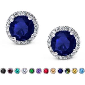 imageSWEETV Cubic Zirconia Stud Earrings 8mm Round Cut Rhinestone Hypoallergenic Earrings for Women ampamp Girls06Sapphire