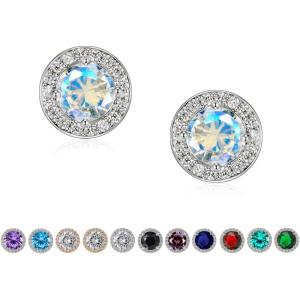 imageSWEETV Cubic Zirconia Stud Earrings 8mm Round Cut Rhinestone Hypoallergenic Earrings for Women ampamp Girls07Aurora Borealis