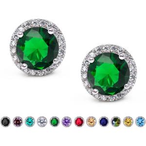 imageSWEETV Cubic Zirconia Stud Earrings 8mm Round Cut Rhinestone Hypoallergenic Earrings for Women ampamp Girls08Emerald