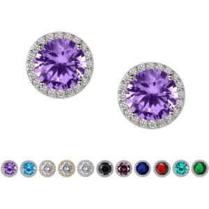 imageSWEETV Cubic Zirconia Stud Earrings 8mm Round Cut Rhinestone Hypoallergenic Earrings for Women ampamp Girls09Violet