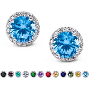 imageSWEETV Cubic Zirconia Stud Earrings 8mm Round Cut Rhinestone Hypoallergenic Earrings for Women ampamp Girls11Lake Blue