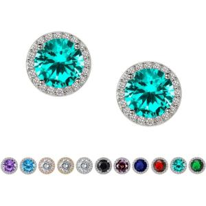 imageSWEETV Cubic Zirconia Stud Earrings 8mm Round Cut Rhinestone Hypoallergenic Earrings for Women ampamp Girls12Cyan