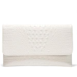imageSWEETV Evening Clutch Purses for Women Elegant Wristlet Wallets Crocodile Pattern PU Leather Cross body Purse FormalWeddingWhite