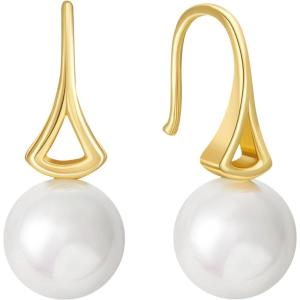 imageSWEETV Pearl Earrings for WomenGold Plated Pearl Drop Dangle EarringsPearl Ear Jacket Earrings Dainty Pearl Front Back Stud Earrings for Women Birthday Gift for HerStyle3Gold