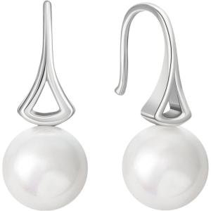 imageSWEETV Pearl Earrings for WomenGold Plated Pearl Drop Dangle EarringsPearl Ear Jacket Earrings Dainty Pearl Front Back Stud Earrings for Women Birthday Gift for HerStyle3Silver