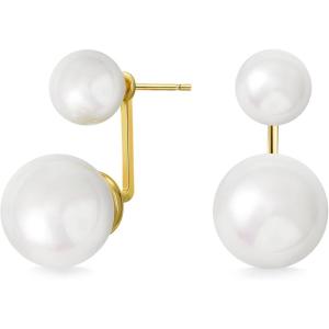 imageSWEETV Pearl Earrings for WomenGold Plated Pearl Drop Dangle EarringsPearl Ear Jacket Earrings Dainty Pearl Front Back Stud Earrings for Women Birthday Gift for HerStyle4Gold