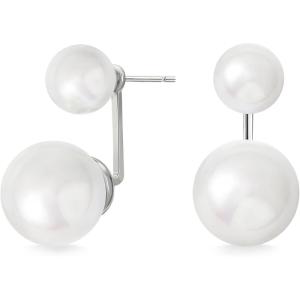 imageSWEETV Pearl Earrings for WomenGold Plated Pearl Drop Dangle EarringsPearl Ear Jacket Earrings Dainty Pearl Front Back Stud Earrings for Women Birthday Gift for HerStyle4Silver