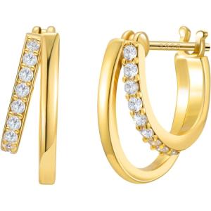 imageSWEETV Small Hoop Earrings 925 Sterling Silver PostHypoallergenic Huggie Earrings for WomenCubic Zirconia Tiny Cartilage Earrings10mmGold