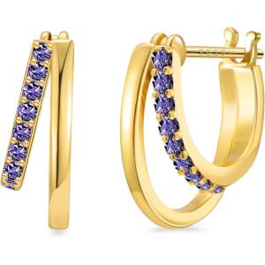imageSWEETV Small Hoop Earrings 925 Sterling Silver PostHypoallergenic Huggie Earrings for WomenCubic Zirconia Tiny Cartilage Earrings10mmPurpleGold