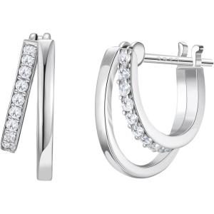 imageSWEETV Small Hoop Earrings 925 Sterling Silver PostHypoallergenic Huggie Earrings for WomenCubic Zirconia Tiny Cartilage Earrings10mmSilver