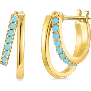 imageSWEETV Small Hoop Earrings 925 Sterling Silver PostHypoallergenic Huggie Earrings for WomenCubic Zirconia Tiny Cartilage Earrings10mmTurquoiseGold