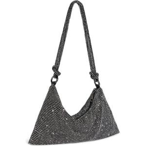imageSWEETV Sparkly Rhinestone Purse for Women Silver Clutch Purse Small Glitter Handbags for Weddings Promand PartiesBlack