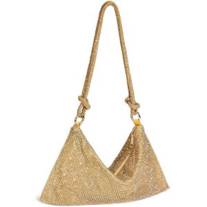 imageSWEETV Sparkly Rhinestone Purse for Women Silver Clutch Purse Small Glitter Handbags for Weddings Promand PartiesGold