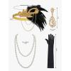 imageSWEETV 1920s Flapper Accessories Set for Women Roaring 20s Great Gatsby Headband Flapper Costume AccessoriesF05 Gold