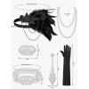 imageSWEETV 1920s Flapper Accessories Set for Women Roaring 20s Great Gatsby Headband Flapper Costume AccessoriesF14 Black7pcs