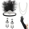 imageSWEETV 1920s Flapper Accessories Set for Women Roaring 20s Great Gatsby Headband Flapper Costume AccessoriesF02 Black
