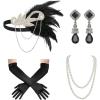 imageSWEETV 1920s Flapper Accessories Set for Women Roaring 20s Great Gatsby Headband Flapper Costume AccessoriesF02 Silver5pcs