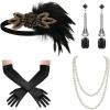 imageSWEETV 1920s Great Gatsby Accessories Set for Women Flapper Headband Headpiece Roaring 20s Costume Accessories SetF01 Black