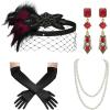 imageSWEETV 1920s Great Gatsby Accessories Set for Women Flapper Headband Headpiece Roaring 20s Costume Accessories SetF02 Mulberry Red