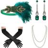 imageSWEETV 1920s Great Gatsby Accessories Set for Women Flapper Headband Headpiece Roaring 20s Costume Accessories SetF03 Green