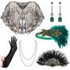 imageSWEETV 7Pcs 1920s Flapper Accessories Set for Women Great Gatsby Roaring 20s Women Costume Accessories SetsF09 Green