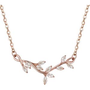 imageSWEETV Crystal Wedding Bridal Backdrop Necklace for Brides Cubic Zirconia Vine Dainty Back Pendant Necklace for Women Bridesmaid Gift02 Rose Gold