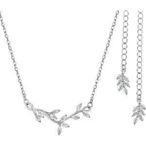 imageSWEETV Crystal Wedding Bridal Backdrop Necklace for Brides Cubic Zirconia Vine Dainty Back Pendant Necklace for Women Bridesmaid Gift03 Silver Backdrop