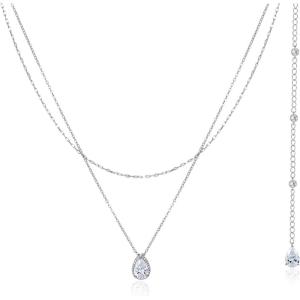 imageSWEETV Teardrop Wedding Back Necklace for Bride Bridesmaids Cubic Zirconia Simple Back Pendant Bridal Necklace for Wedding PartyN01 Silver