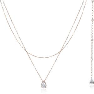 imageSWEETV Teardrop Wedding Back Necklace for Bride Bridesmaids Cubic Zirconia Simple Back Pendant Bridal Necklace for Wedding PartyN02 Silver