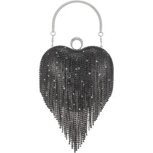imageSWEETV Womens Rhinestone Heart PurseSparkly Evening Clutch Bag for FormalWeddingCocktailPromPartyClubBlack