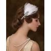 imageSWEETV 1920s Feather Headpiece Flapper Headband Roaring 20s Hair Accessories Great Gatsby Hair Clip BlackWhite