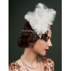 imageSWEETV 1920s Flapper Feather Headband Sparkling Rhinestone Roaring 20s Showgirl Gatsby Headpiece Hair AccessoriesF02 White